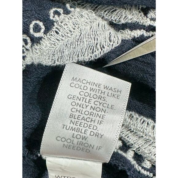 J Jill Gauzy Top Blouse Sz XL Black White Embroidery Covered Buttons Semi Sheer - Picture 5 of 9